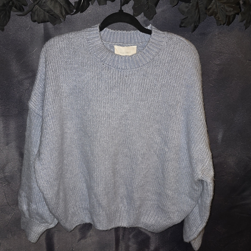 Pink Rose Light Blue Crewneck Sweater